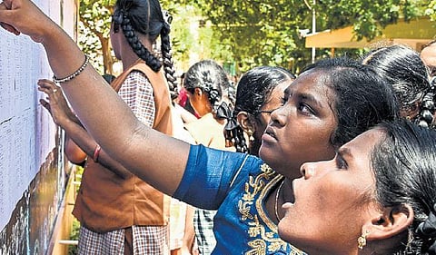 Students check results at Seva Sangam Girls High School in Tiruchy | M K ASHOK KUMAR