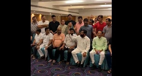 A group of Maharashtra MLAs arrives at Radisson Blu Hotel in Guwahati, Assam. (Photo | ANI video screengrab)