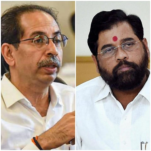 Maharashtra Chief Minister Uddhav Thackeray; Shiv Sena leader and Cabinet minister Eknath Shine. (Photos | PTI)