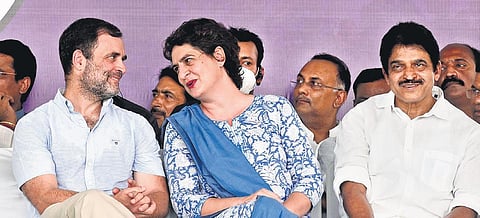 Rahul Gandhi with sister Priyanka and party leader K C Venugopal | parveen Negi