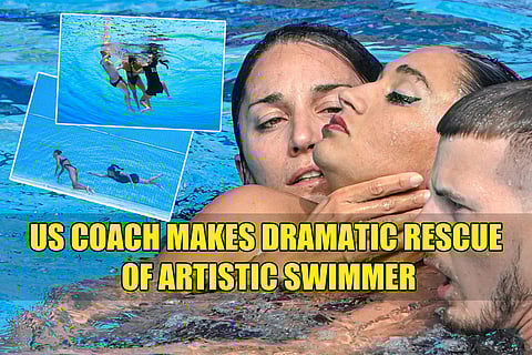 Artistic swimmer Anita Alvarez was dramatically rescued from the bottom of the pool by her coach Andrea Fuentes after fainting at the World Aquatics Championships in Budapest. (Photo | AFP)