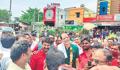 Gopalpur MLA Pradeep Panigrahy with his supporters on Thursday | express