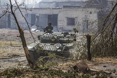 A file photo of an Ukrainian tank in position during heavy fighting on the front line in Severodonetsk, the Luhansk region, Ukraine. (Photo| AP)