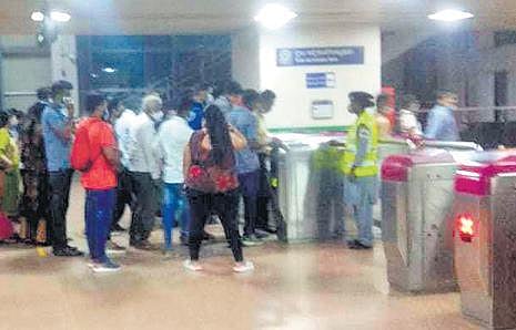 Long queue at Nagasandra Metro station after IKEA opened its largest store in Bengaluru.(Photo | Express)