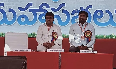 From left Shankar Paripally State President and Praveen Reddy State Secretary of ABVP Telangana. (Photo | twitter/ @ABVP Telangana)