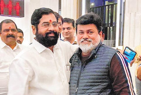 Eknath Shinde welcoming Uday Samant (R), to the rebel camp, in Guwahati | PTI