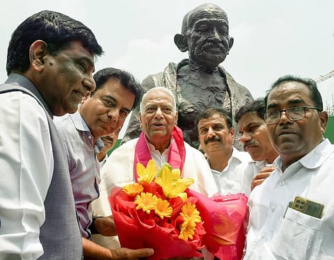 Opposition candidate Yashwant Sinha after filing his nomination papers for presidential election, at Parliament House in New Delhi. (Photo | PTI)