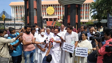 Kerala Opposition UDF MLAs seen outside the Assembly on June 27 after boycotting the session in protest against the SFI's attack on Wayanad MP Rahul Gandhi's office. (Photo | BP Deepu, EPS)