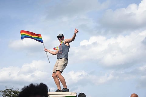 Members of LGBTQIA+ community at the Pride walk held at Langs Garden Road on Sunday. (Photo | Ashwin Prasath)