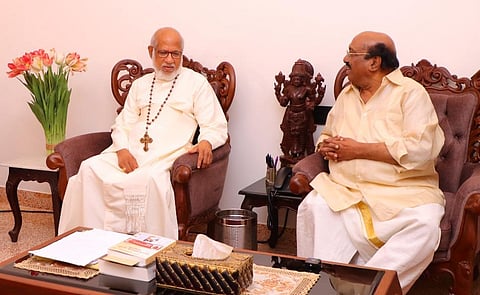 SNDP Yogam general secretary Vellappally Natesan with Cardinal Mar George Alancherry (Photo | Special Arrangement)