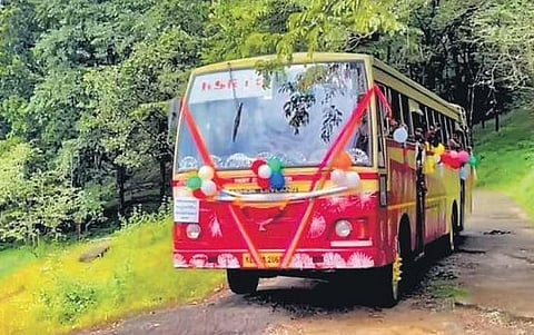 A KSRTC bus plies on the Kothamangalam -Munnar route through Mamalakandam