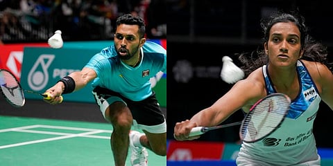 HS Prannoy and P V Sindhu at the Malaysia Open badminton tournament at Bukit Jalil indoor stadium in Kuala Lumpur. (Photo | AP)