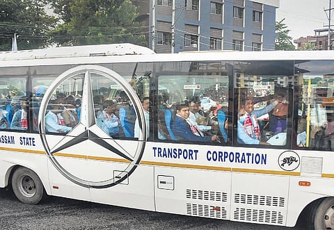 Rebel MLAs leave the hotel for airport in Guwahati on Wednesday | PTI