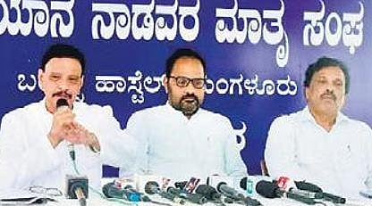 Sangha president Maladi Ajith Kumar Rai addresses the media in Mangaluru