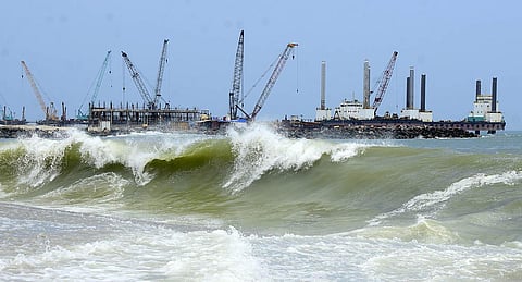 Vizhinjam port project site at Vizhinjam in Thiruvananthapuram. (Photo | B P Deepu)