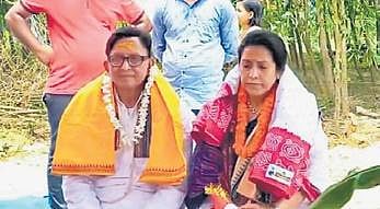 The couple performing the Bhumi Puja for the temple. (Photo| EPS)