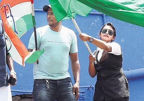 Youths celebrate the victory of Uma Thomas in Thrikkakara byelection | T P Sooraj