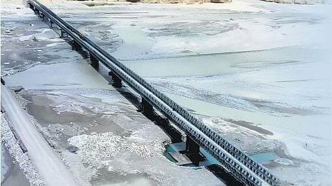Col Chewang Rinchen Setu built over the mighty Shyok River in Eastern Ladakh. 
