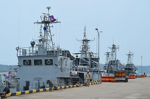 Cambodian navy boats are berthed at a jetty in Ream naval base in Preah Sihanouk province. (Photo | AFP)