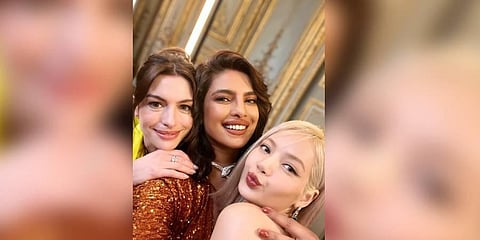 Priyanka Chopra Jonas with Hollywood star Anne Hathaway and girl K-pop superband Blackpink's Lisa (Photo | Instagram/ priyankachopra)
