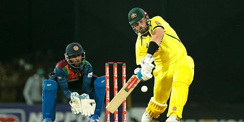 Australia's Aaron Finch plays a shot as Sri Lankan wicketkeeper Kusal Mendis watches during the first Twenty20 cricket match between Australia and Sri Lanka in Colombo. (Photo | AP)