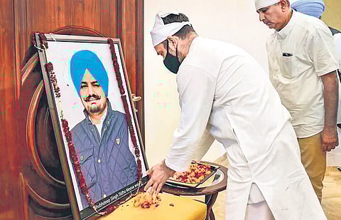 Rahul Gandhi during his visit to Sidhu Moosewala’s family on Tuesday | PTI