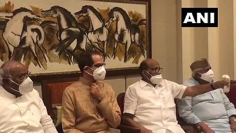 Chief Minister Uddhav Thackeray along with NCP's Sharad Pawar, Congress' Mallikarjun Kharge at the hotel. (Photo | ANI Twitter)