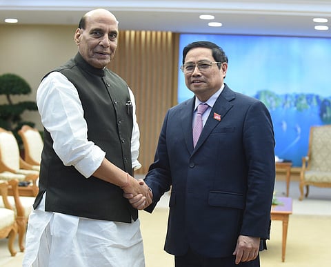 India's Rajnath Singh with Vietnam’s Prime Minister, H.E. Pham Minh Chinh.