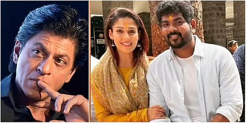 Shah Rukh Khan (L) and celebrity couple Nayanthara and Vignesh Shivan. (Photo| PTI and IANS)