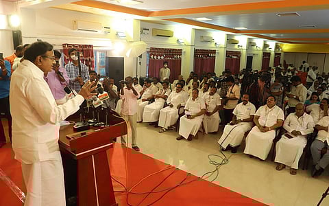 Congress leader P Chidambaram speaks to party cadre on Tuesday | Express