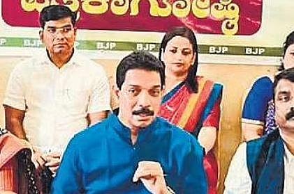 BJP state president Nalin Kumar Kateel addresses a press conference in Belagavi