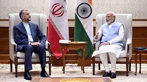 PM Narendra Modi with Iran’s Foreign Minister Hossein Amir-Abdollahian. (Twitter/@narendramodi)