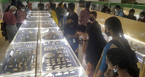 A scene from the three day exhibition, When Artifacts Tell a Story, at University of Kerala, Kariavattom campus. (Photo | B P Deepu)