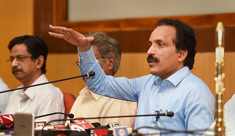 ISRO Chairman S. Somanath along with other scientists addresses media after the successful launch of ISRO's PSLV-C53. (Photo | PTI)