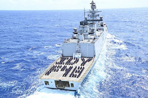 INS Satpura. (Photo | Twitter, ANI)