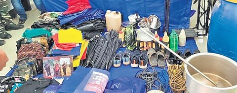 The team seized one air gun besides batteries, walkie-talkies, several electrical tools, Maoist literature, birth control articles, medicines and daily use items from the spot. (Photo | Express)