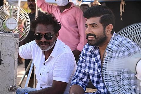 Director Hari with actor Vijay on the sets of 'Yaanai'.