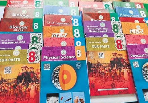 Textbooks for students of Class VIII  in the state. (Photo I Express)