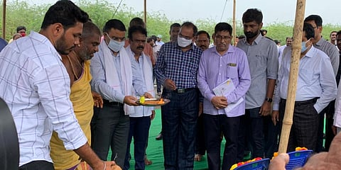 Andhra Pradesh CRDA chief Vivek Yadav at the groundbreaking ceremony for Zone-4 LPS works at Amaravati. (Photo| Twitter)
