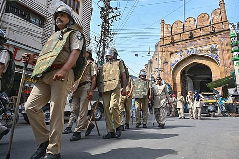 Police personnel patrol as security has been beefed up in Ajmer, Wednesday, June 29, 2022, a day after murder of a tailor in Udaipur. (File Photo | PTI)