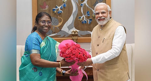 Prime Minister Narendra Modi with NDAs Presidential candidate Droupadi Murmu, in New Delhi. (File Photo | PTI)