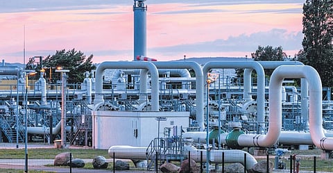 Sun rises behind the gas receiving station of Nord Stream 1 Baltic Sea pipeline. (Photo | AP)