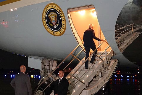President Joe Biden boards Air Force One for a trip to Israel and Saudi Arabia, Tuesday, July 12, 2022, at Andrews Air Force Base, Md. (Photo | AP)