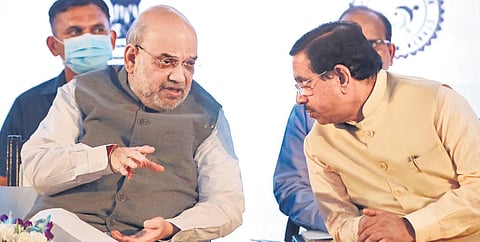 Amit Shah and Pralhad Joshi at the conclave on mines and minerals | Shekhar yadav