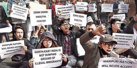 Students and others from Manipur protest at Jantar Mantar in New Delhi on Wednesday | (File photo| EPS/ Parveen Negi)