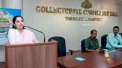 Collector Navjot Khosa speaking after inaugurating a training programme on the annual agriculture survey held at the district office of the economics and statistics department in Thiruvananthapuram.