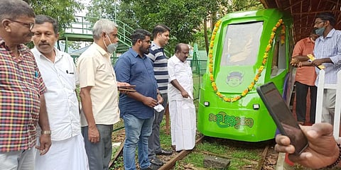 District Collector Jafar Malik and Ernakulam MLA TJ Vinod inaugurating the new toy train. (Photo| Special Arrangement)