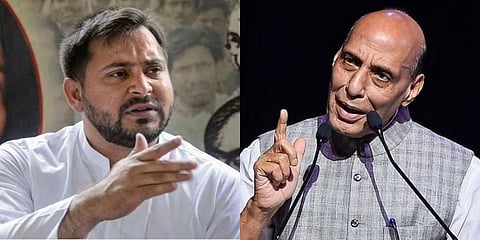 RJD leader Tejashwi Yadav (L) and Defence Minister Rajnath Singh. (Photos | PTI)