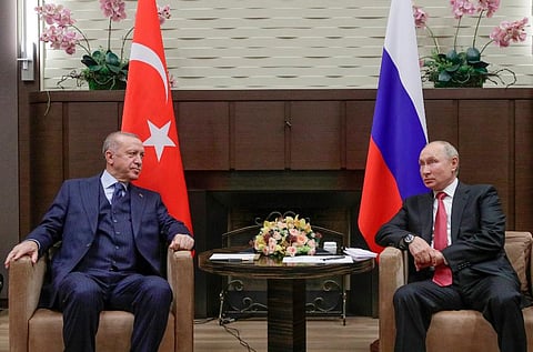 Russian President Vladimir Putin, right, and Turkish President Recep Tayyip Erdogan. (Photo | AP)