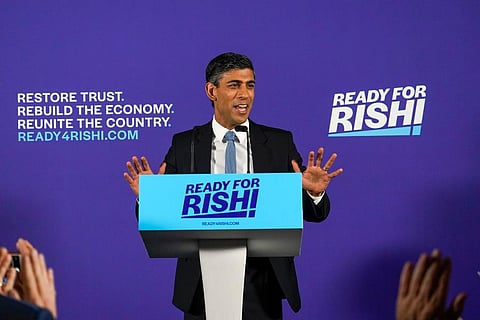 British Conservative Party Member of Parliament Rishi Sunak launches his campaign for the Conservative Party leadership, in London. (Photo | AP)